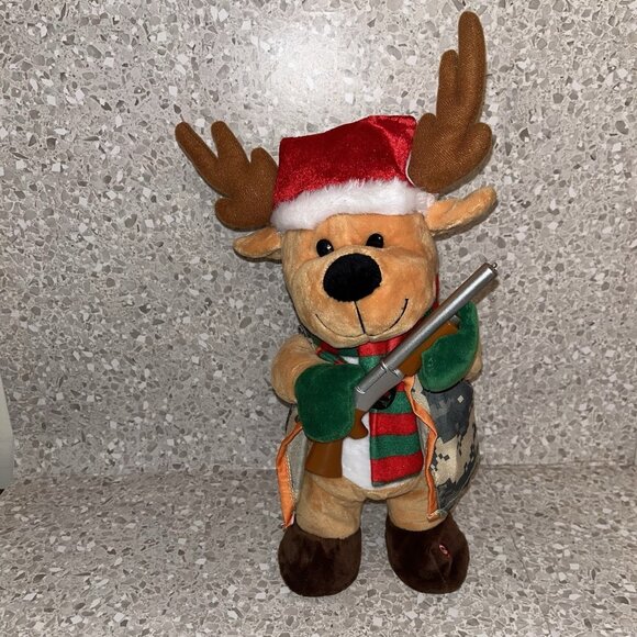 Gemmy Animated Reindeer Camo Hunter Sound Tested Works See Video 14" Shotgun - Picture 1 of 15